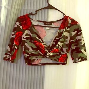 Camo & Rose Crop Top
